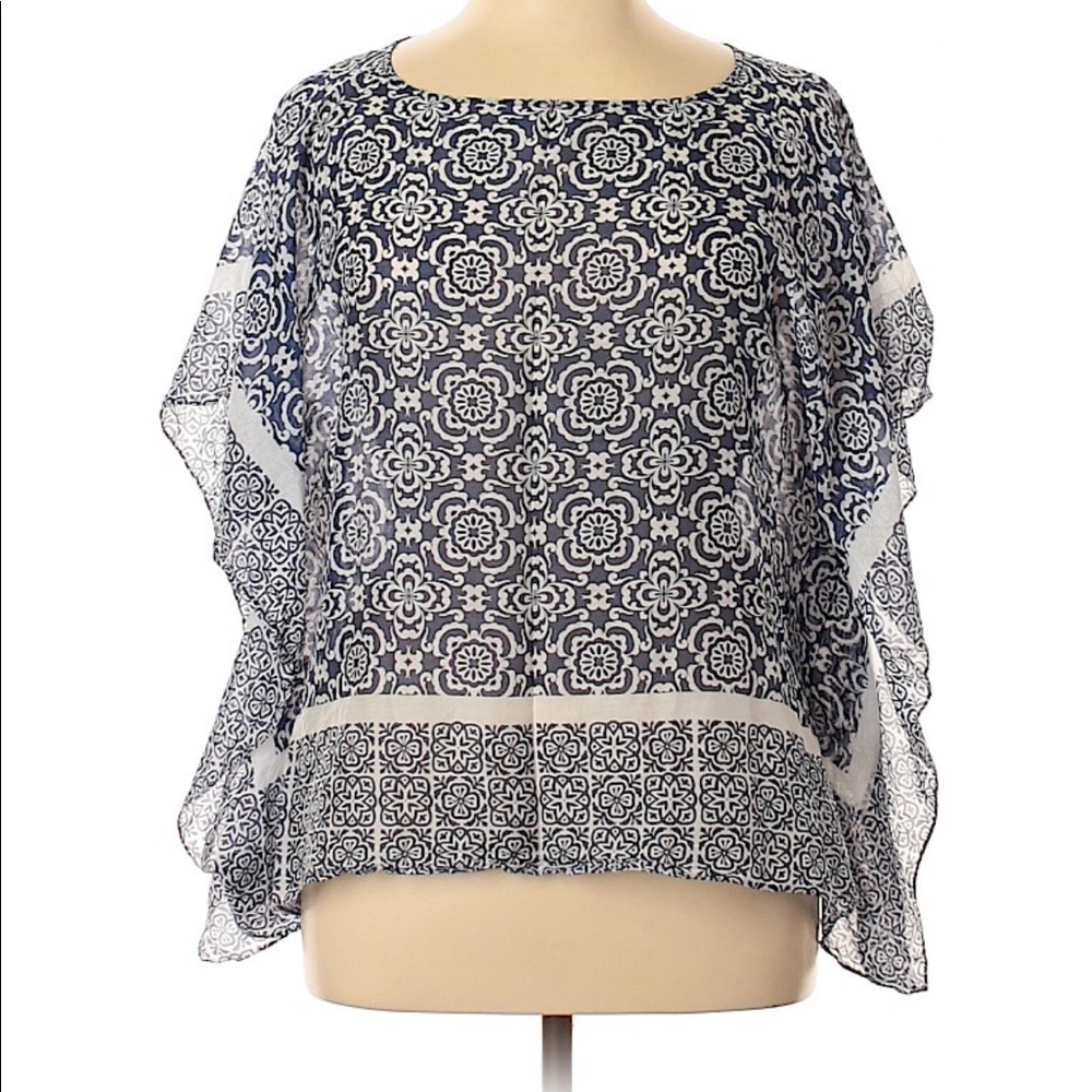 EUC Talbots silk blend Poncho style pattern top L